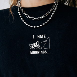 美式复古讨厌早上morning早晨早八牛马上班打工人不想上班态度T恤