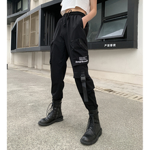 黑色束脚工装裤女显瘦高腰春秋季2020新款宽松bf帅气百搭休闲裤子