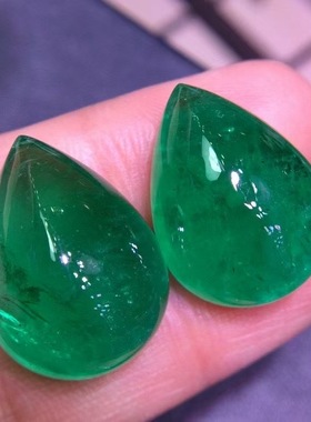 20.9克拉+18.93克拉天然蛋面祖母绿耳钉vividgreen彩色宝石裸石