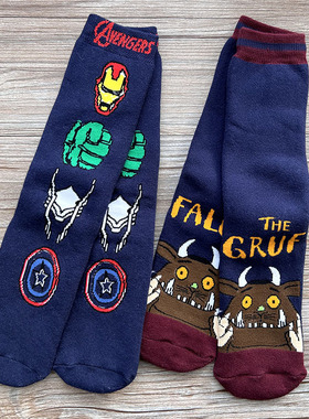 W181103男孩毛圈加厚中筒保暖袜子卡通中大童冬季胶粒防滑地板袜