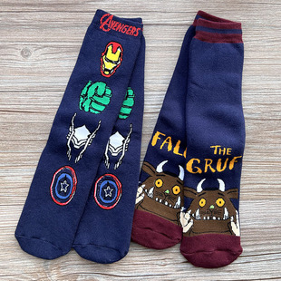 W181103男孩毛圈加厚中筒保暖袜子卡通中大童冬季胶粒防滑地板袜