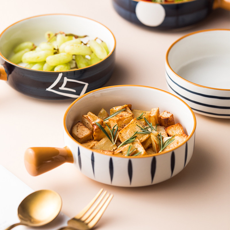 Hand painted Nordic salad bowl with underglaze color
