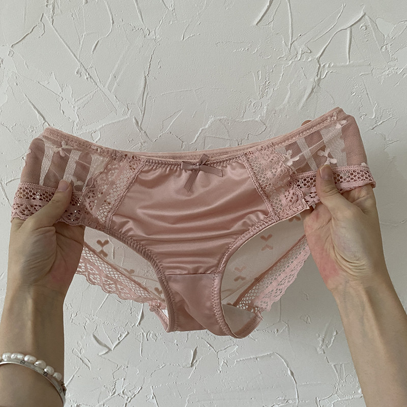 "穿什么 听自己的"法式蕾丝内裤女士中腰纯欲网纱透明绸缎三角裤