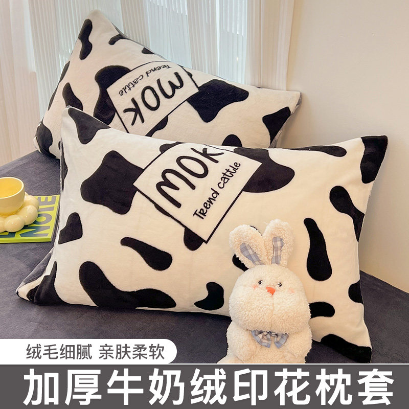 冬季牛奶绒枕套一对装48x74cm儿童珊瑚绒枕头套法兰绒枕芯内胆套2