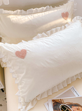 in风棉枕套对100棉家庭公主花边枕套48X74枕头芯衬垫套2