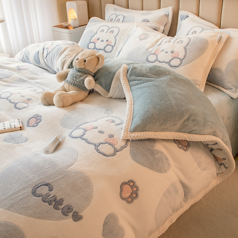 加厚牛奶加绒被套单件冬天珊瑚绒儿童单人被罩150x200被单褥子套