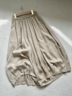 捡漏！日单 光泽缎面感花苞裤 春秋薄款垂感阔腿八分裤小个子女