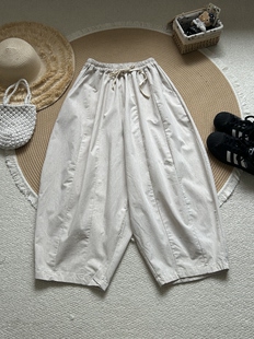 女宽松显瘦气球九分裤 舒适麻料松紧腰休闲裤 百搭 日单 捡漏