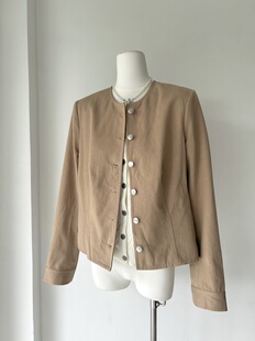 外套女修身 复古港风纯色圆领短款 上衣 外单vintage做旧感 捡漏