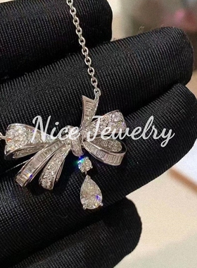 水滴蝴蝶结女纯银满钻锁骨链