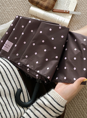 新款韩系小波点折叠雨伞防晒紫外线黑胶遮阳伞晴雨两用便携太阳伞