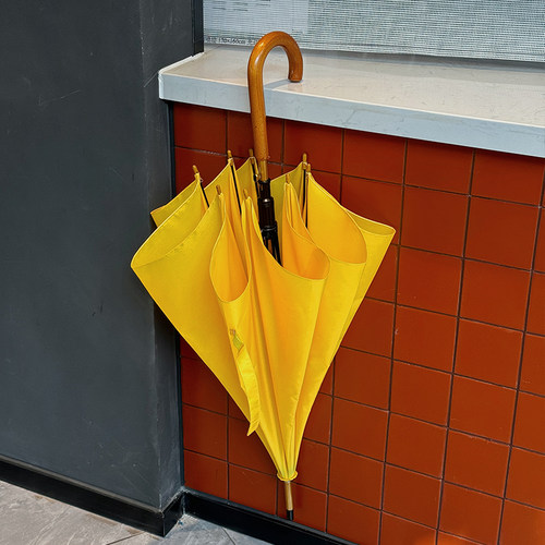 ins纯色韩风实木直杆伞双人加固防风长柄伞晴雨两用情侣弯柄长伞