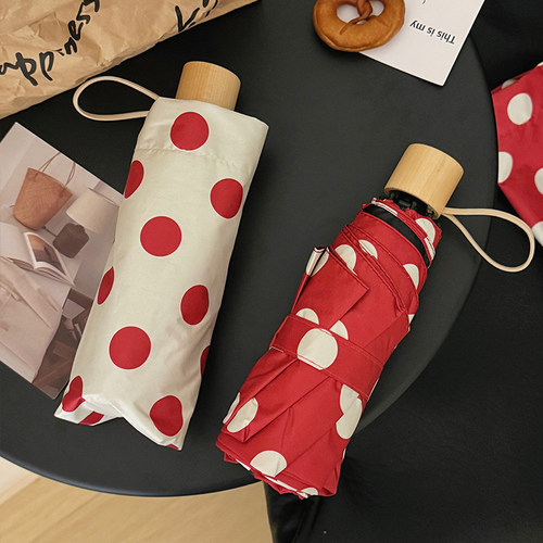 复古氛围红色波点雨伞晴雨两用女防晒伞折叠太阳伞防紫外线遮阳伞