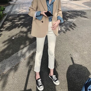 白色直筒牛仔裤女宽松2026年新春夏八九分高腰显瘦百搭小个子