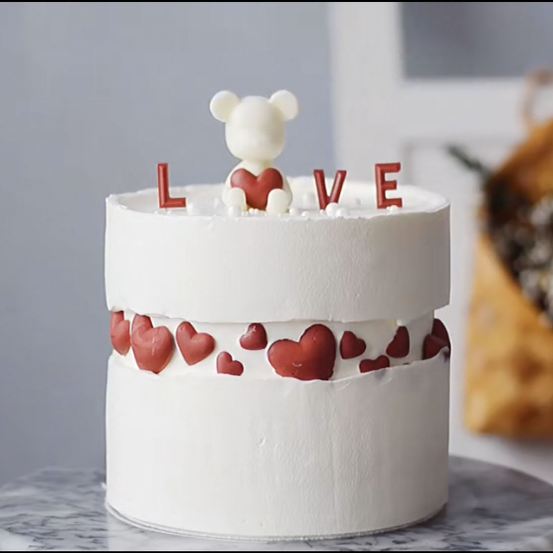 网红七夕情人节蛋糕|暴力熊大小爱心love硅胶模具甜品装饰插排