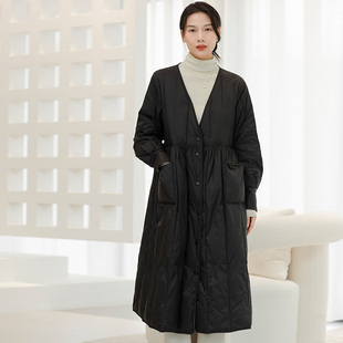 2025冬季新款黑色长款羽绒服女宽松显瘦白鸭绒气质外套中长款过膝