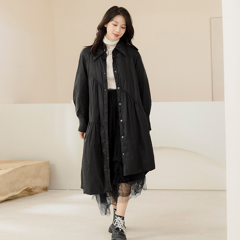 冬季新款长款衬衫羽绒服女过膝中长款秋冬轻薄款宽松时尚外套