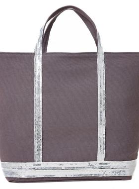凡妮莎布鲁诺大号亮片帆布手提袋CABAS VB同款包包灰色