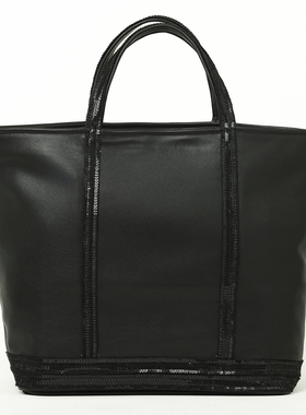 凡妮莎布鲁诺大号亮片头层牛皮手提袋cabas天然真皮女士包包黑色