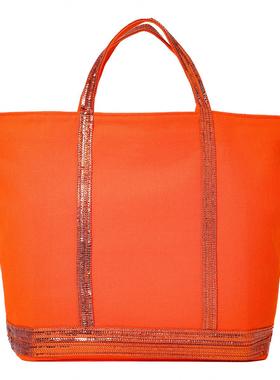 凡妮莎布鲁诺大号亮片帆布手提袋CABAS VB同款包包橙色