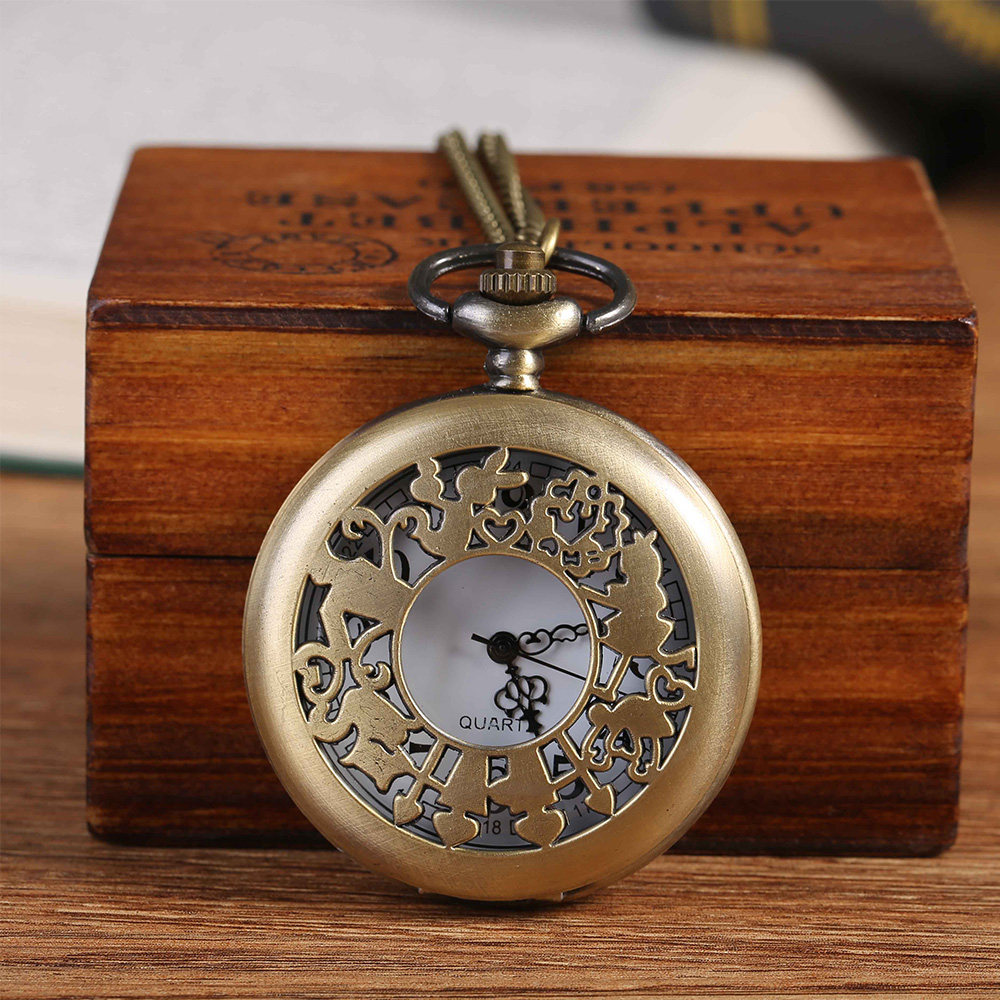 大号石英镂空兔子图案浮雕古铜色怀表8021