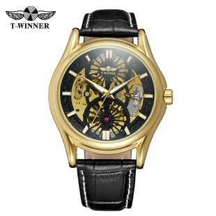 T-WINNER胜利者手表 镂空透底自动机械表金色手表男女士腕表