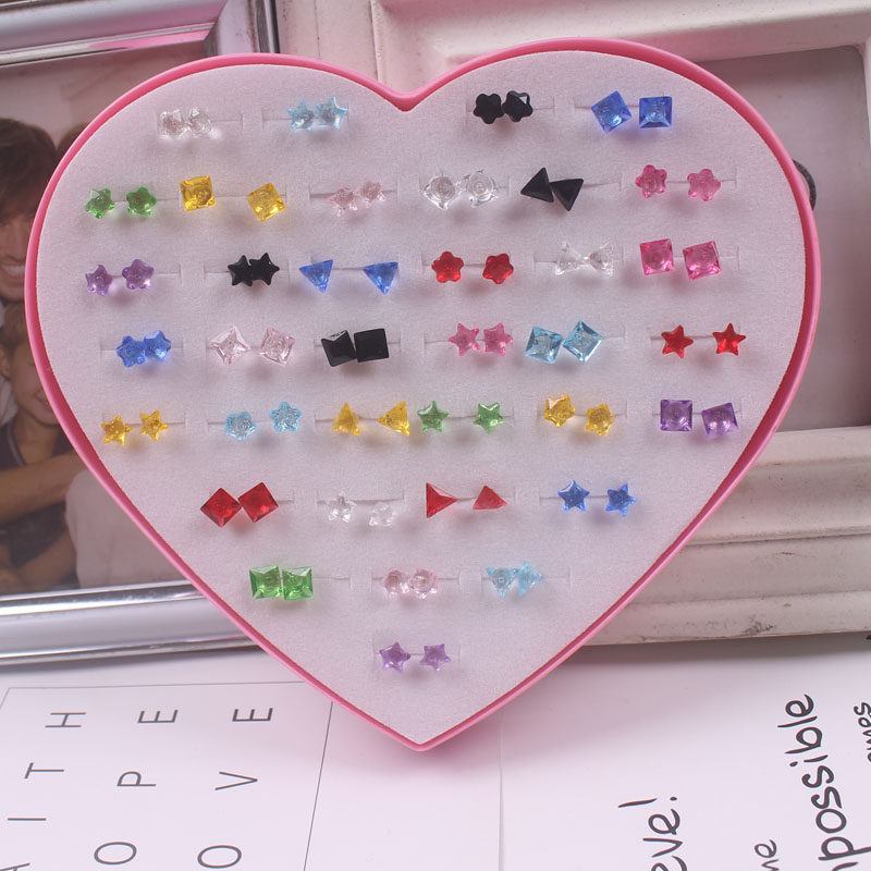 塑料韩版仿锆石耳钉 女 塑料针 韩国饰品盒装防过敏盒装耳钉 包邮