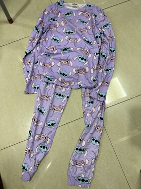 出口英国原单primark史迪仔中大童女童牛奶丝家居服套装