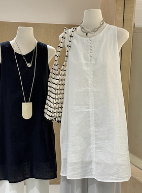 好看苎麻无袖连衣裙女简约 轻国风气质棉麻短裙a字显瘦宽松背心裙
