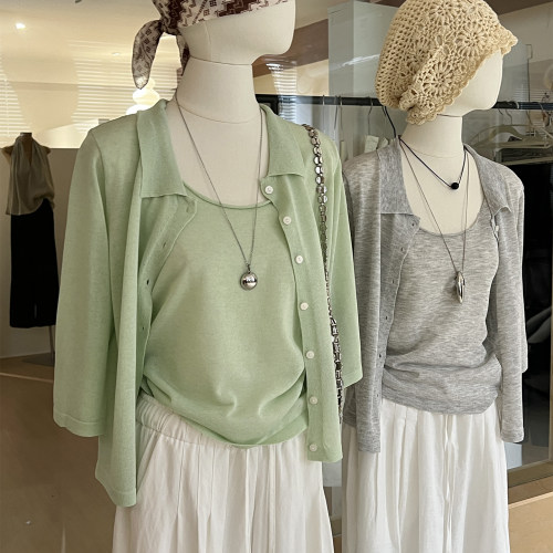 薄款针织开衫+细吊带背心两件套