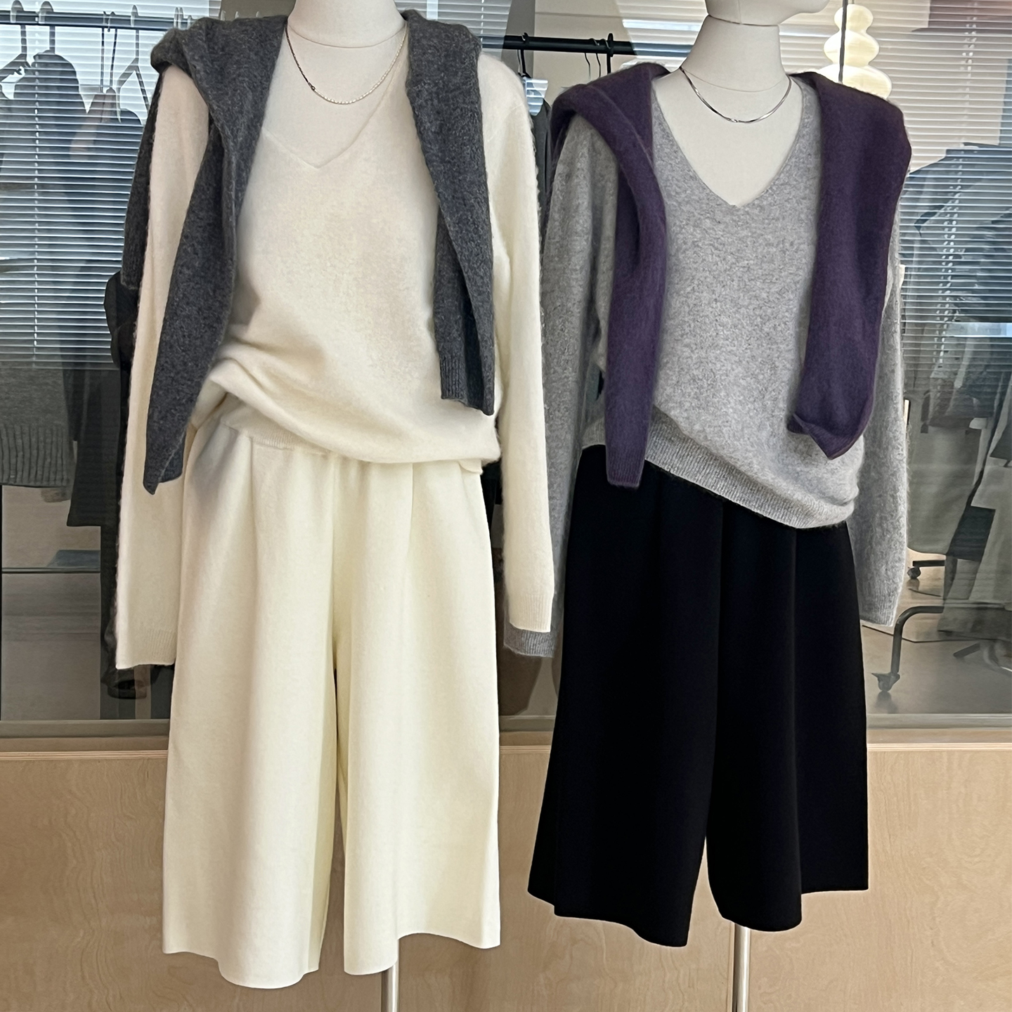 白色针织七分裤女秋冬厚款韩系慵懒高腰宽松休闲松紧腰直筒阔腿裤