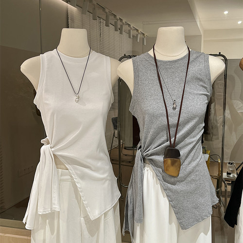 绑带背心辣妹洋气不规则修身弹力