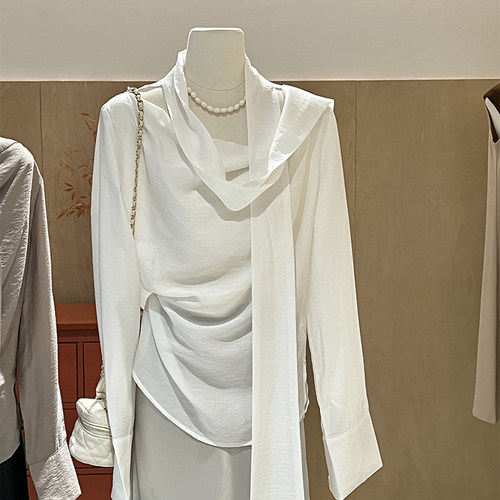 系脖飘带上衣荡领轻熟高级设计感