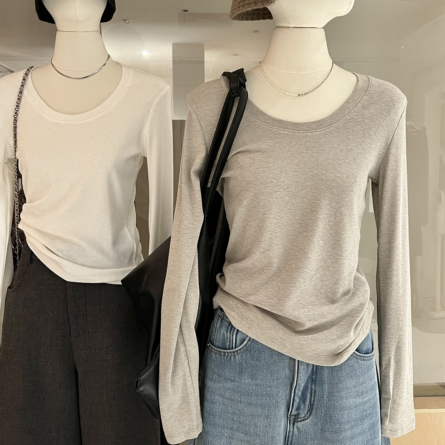 u领打底t恤女磨毛加薄绒修身软糯