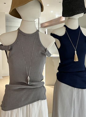 灰色针织背心女外穿设计感露肩美式酷辣小吊带修身显瘦无袖上衣夏