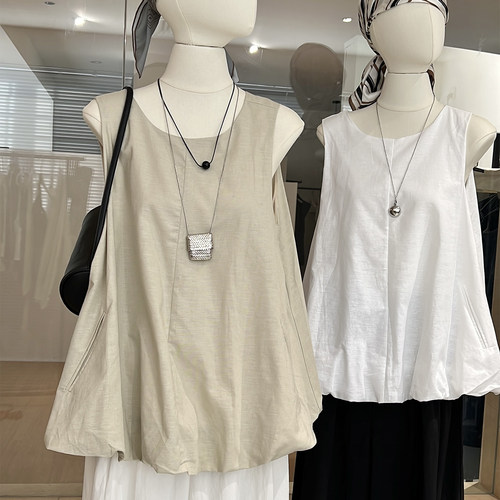 棉麻花苞蓬蓬下摆背心减龄松弛感