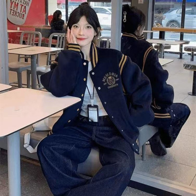 美式复古宽松棒球服女卫衣外套