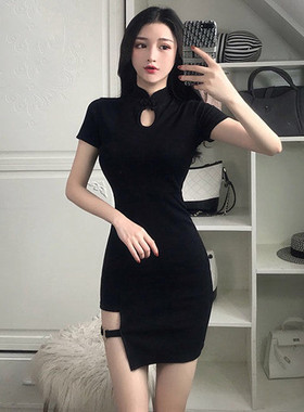 夜店性感女装2026夏季新款气质显瘦收腰紧身不规则包臀旗袍晚礼裙