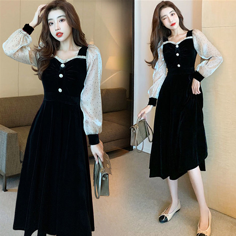 时尚连衣裙2024秋冬新款法式桔梗