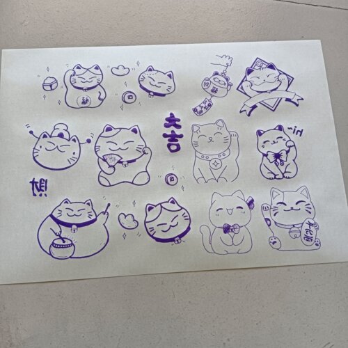 葫芦玉竹烙画烫画转印贴纸拓印稿一张送一瓶十毫升转印油招财猫