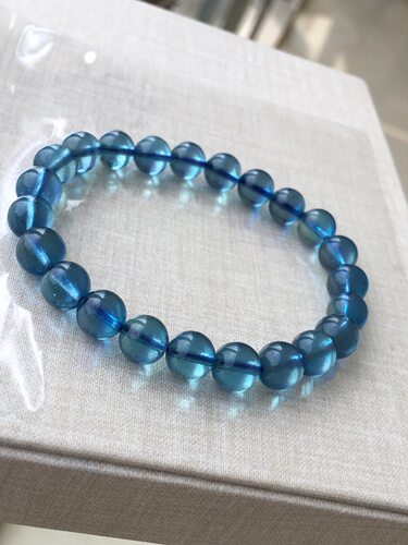 天然海蓝宝手链 晶体通透 魔鬼蓝色 直径8毫米 重17.4克