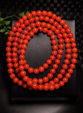 天然川料满色满肉玫瑰红佛珠手链项链 直径5.8毫米重31.69克