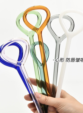 网红爱心防唇纹吸管防掉口红吸管透明彩色玻璃吸管非一次性吸管