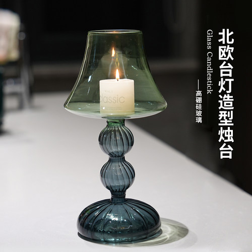 欧式轻奢大号台灯造型玻璃烛台餐桌摆件婚礼拍摄道具彩色蜡烛台