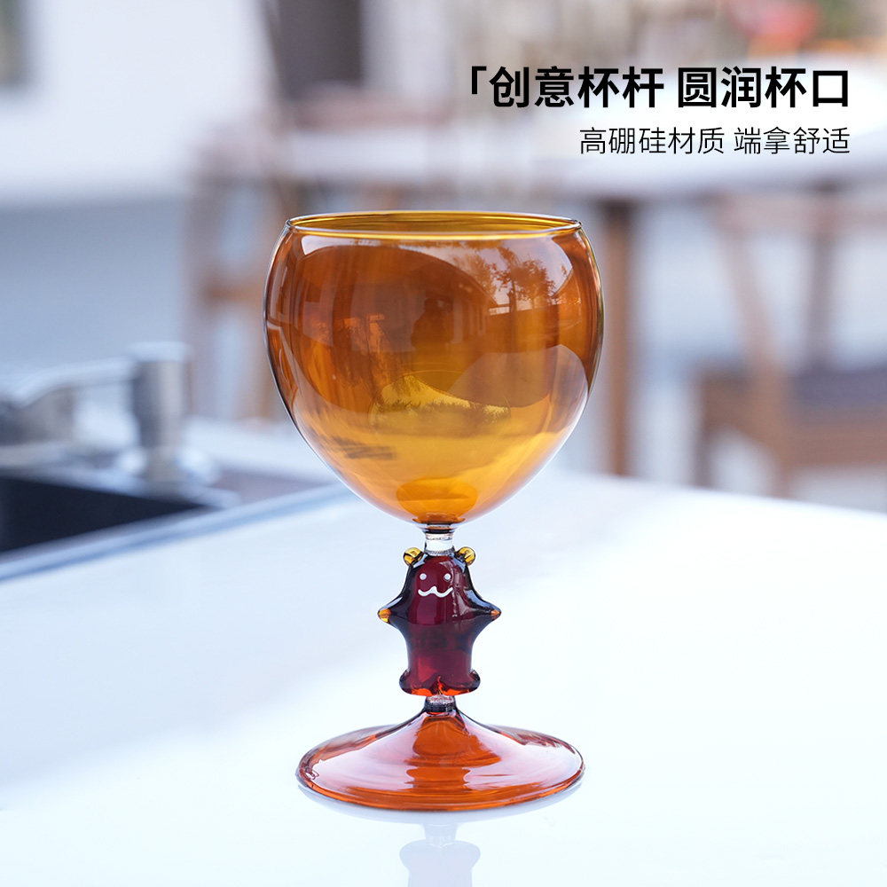 手工可爱小熊高硼硅红酒杯图片