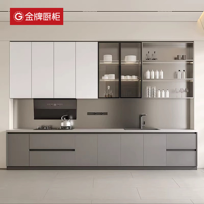 金牌橱柜厨柜定制石英石一体台面家用厨房橱柜定制防刮花灶台柜