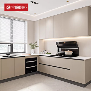 金牌厨柜厨房整体橱柜定制石英石台面家用灶台一体柜厨柜套餐定做