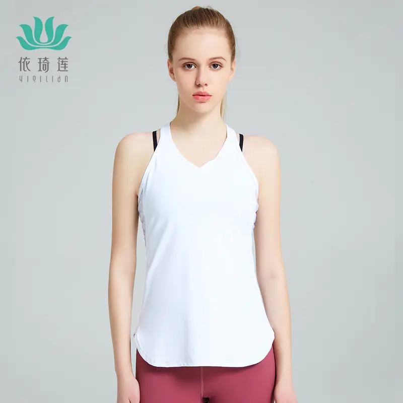 依琦莲瑜伽服上衣健身服跑步运动吊带背心带胸垫显瘦X型V领女士