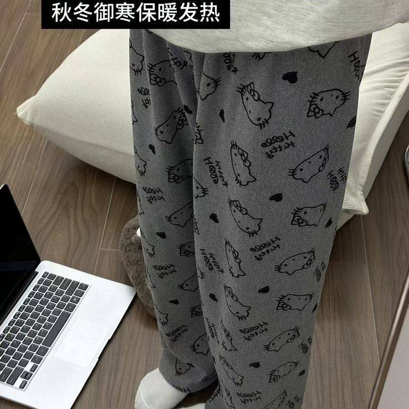 秋冬遛弯裤子软糯德绒保暖睡裤女长裤蝴蝶结宽松休闲家居裤可外穿