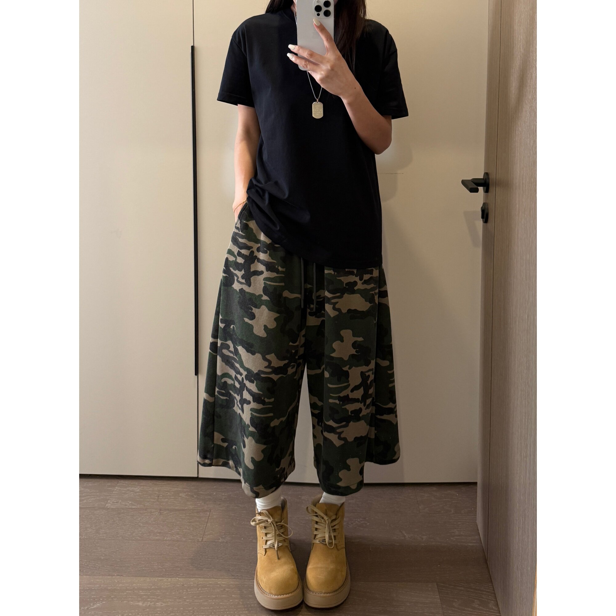 美式潮牌水洗迷彩七分裤男阔腿裤